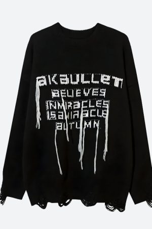 Quick Outfits, Modest Fashion Outfits Ideas Grunge AK-Bullet Tasseled Sweater