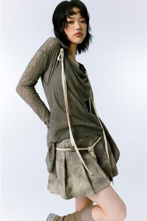 Quick Outfits, Modest Fashion Outfits Ideas Grunge Asymmetric Long Sleeve Lace Top