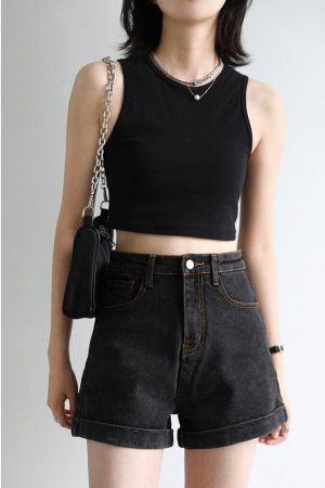 Quick Outfits, Modest Fashion Outfits Ideas Grunge Black Jean Shorts