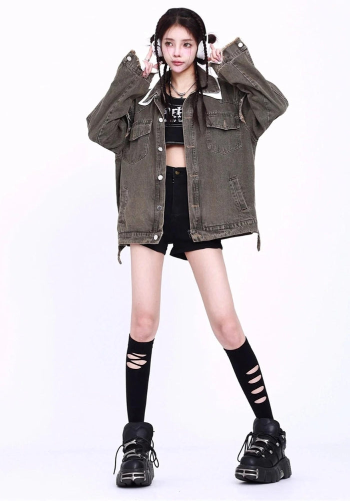 Quick Outfits, Modest Fashion Outfits Ideas Grunge Button Up Oversized Denim Jacket Quick Outfits, Modest Fashion Outfits Ideas Grunge Button Up Oversized Denim Jacket