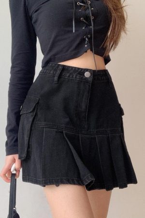 Quick Outfits, Modest Fashion Outfits Ideas Grunge Cargo Denim Mini Skirt