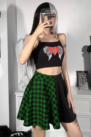 Quick Outfits, Modest Fashion Outfits Ideas Grunge Checked A-Line Mini Skirt