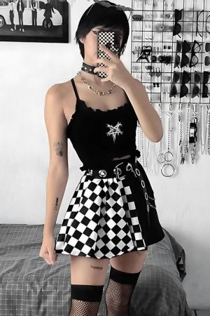 Quick Outfits, Modest Fashion Outfits Ideas Grunge Checked A-Line Mini Skirt