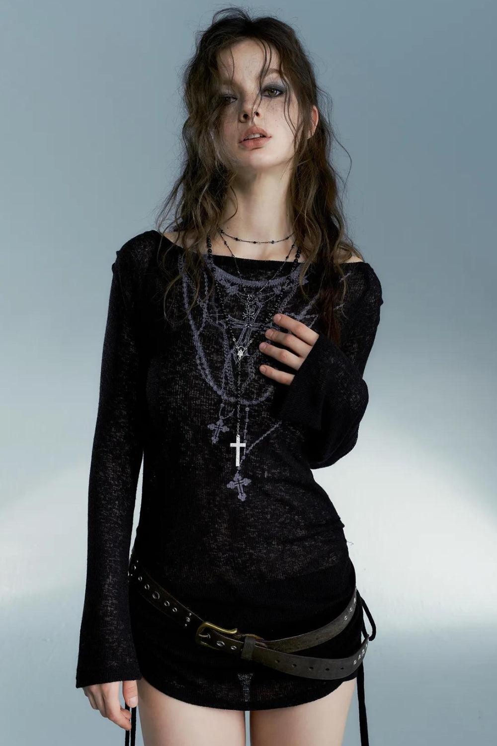 Quick Outfits, Modest Fashion Outfits Ideas Grunge Cross Necklace Designed Top