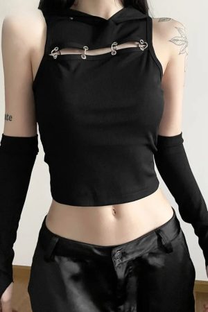 Quick Outfits, Modest Fashion Outfits Ideas Grunge Cut Out Hooded Top