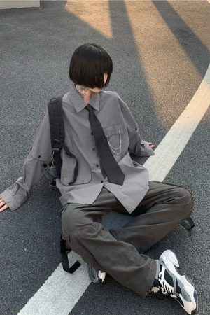 Quick Outfits, Modest Fashion Outfits Ideas Grunge Detachable Sleeve Shirt