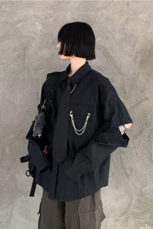 Quick Outfits, Modest Fashion Outfits Ideas Grunge Detachable Sleeve Shirt