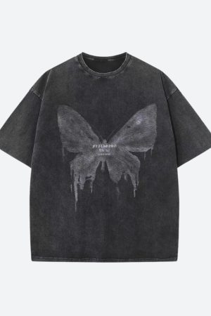 Quick Outfits, Modest Fashion Outfits Ideas Grunge Distressed Butterfly Tee