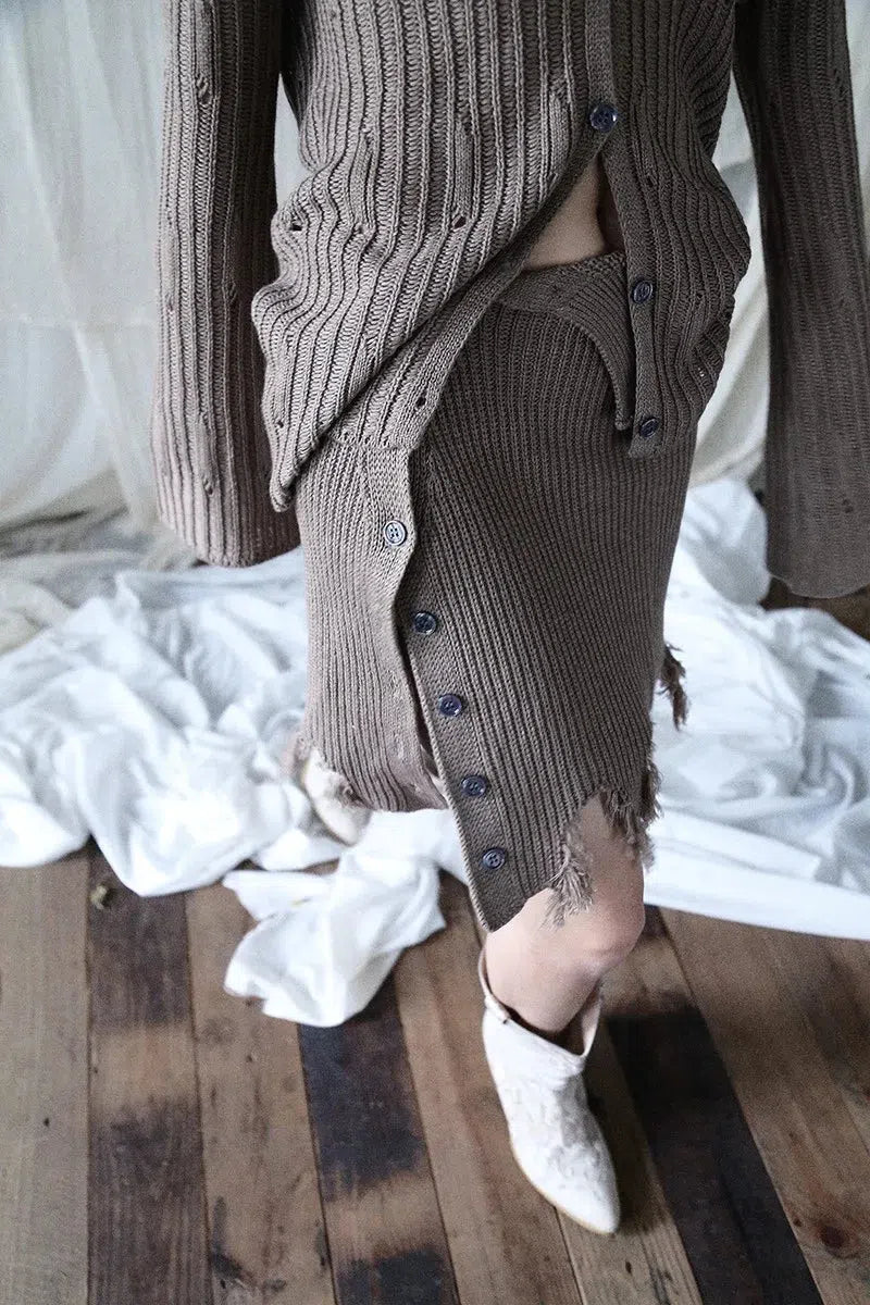 Quick Outfits, Modest Fashion Outfits Ideas Grunge Distressed Cardigan & Mini Skirt Two Piece Set Quick Outfits, Modest Fashion Outfits Ideas Grunge Distressed Cardigan & Mini Skirt Two Piece Set