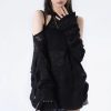 Quick Outfits, Modest Fashion Outfits Ideas Grunge Distressed Cut-Out Fine Knitted Sweater