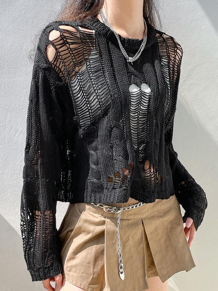 Quick Outfits, Modest Fashion Outfits Ideas Grunge Distressed Knit Sweater Quick Outfits, Modest Fashion Outfits Ideas Grunge Distressed Knit Sweater