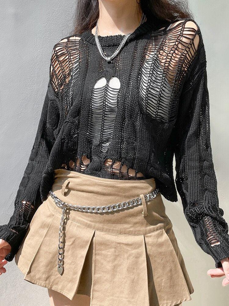 Quick Outfits, Modest Fashion Outfits Ideas Grunge Distressed Knit Sweater Quick Outfits, Modest Fashion Outfits Ideas Grunge Distressed Knit Sweater