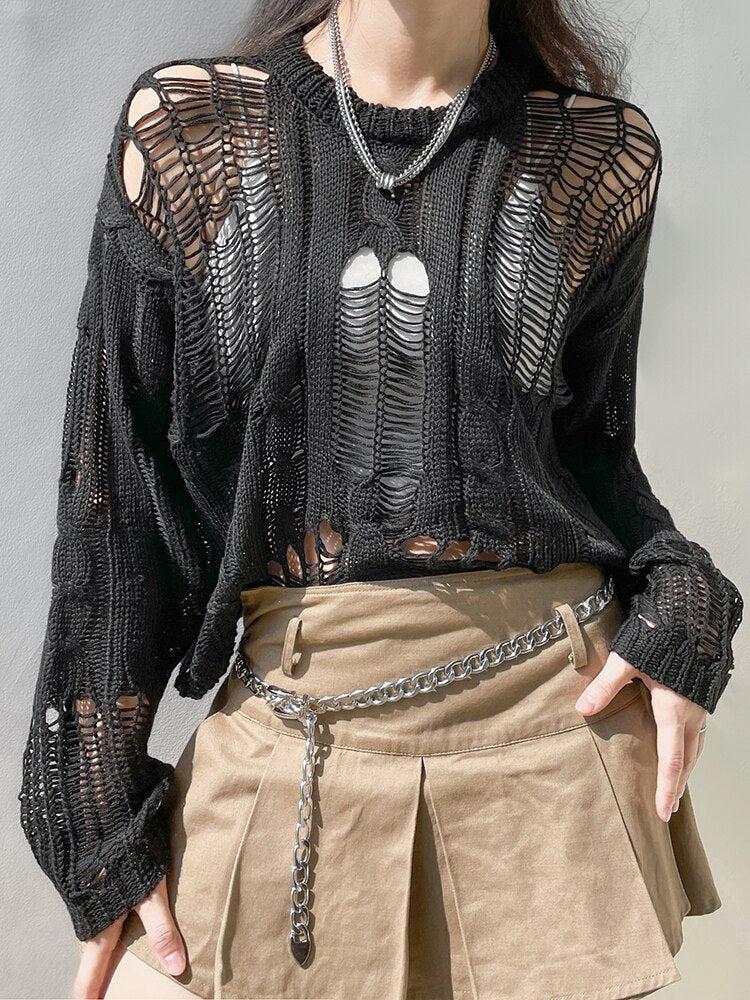 Quick Outfits, Modest Fashion Outfits Ideas Grunge Distressed Knit Sweater Quick Outfits, Modest Fashion Outfits Ideas Grunge Distressed Knit Sweater