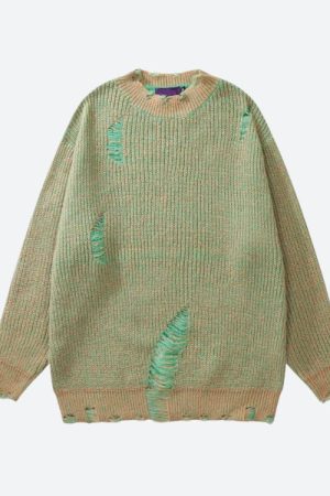 Quick Outfits, Modest Fashion Outfits Ideas Grunge Distressed Knitted Sweater