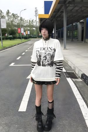 Quick Outfits, Modest Fashion Outfits Ideas Grunge Don't Smoke Layered Top