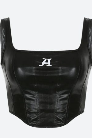 Quick Outfits, Modest Fashion Outfits Ideas Grunge Faux Leather Crop Corset Top