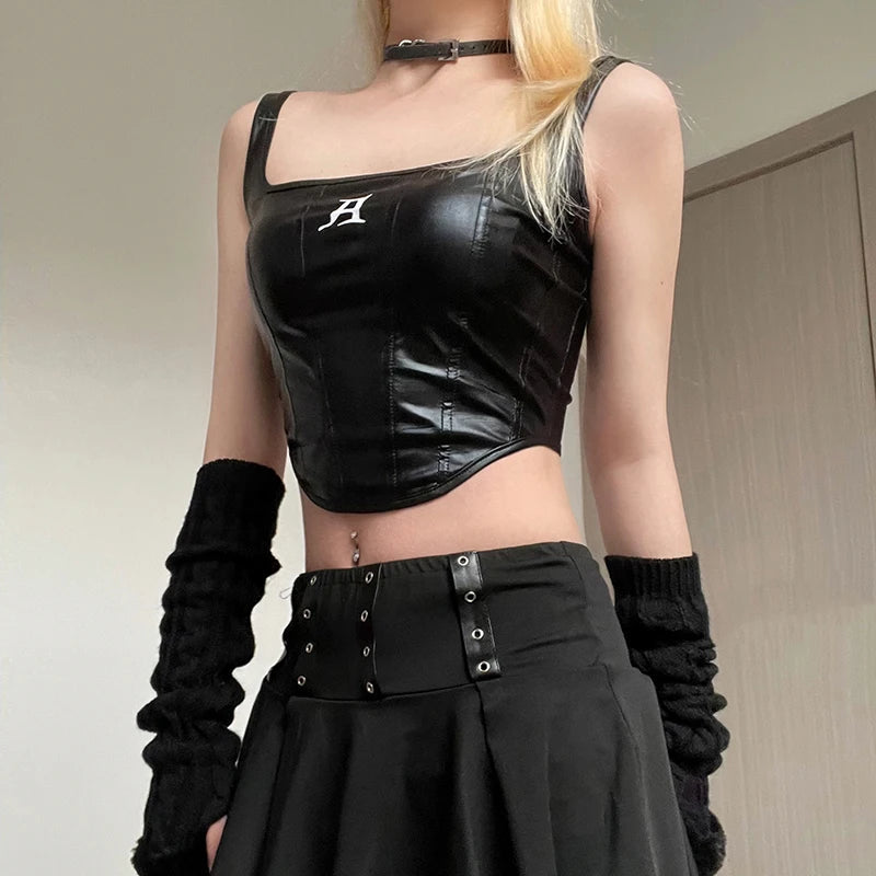 Quick Outfits, Modest Fashion Outfits Ideas Grunge Faux Leather Crop Corset Top Quick Outfits, Modest Fashion Outfits Ideas Grunge Faux Leather Crop Corset Top
