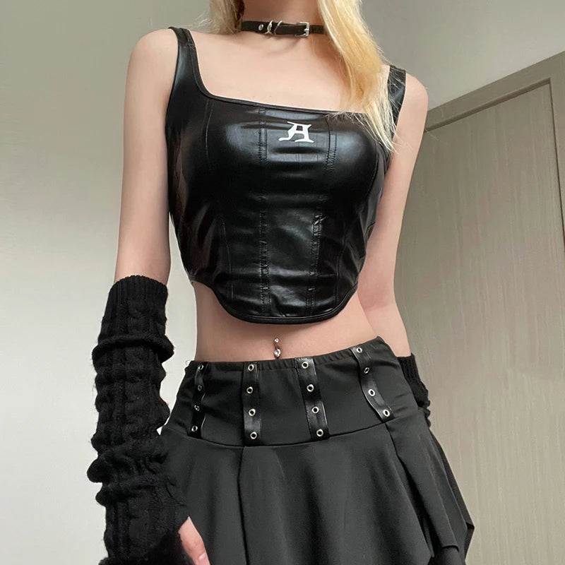 Quick Outfits, Modest Fashion Outfits Ideas Grunge Faux Leather Crop Corset Top Quick Outfits, Modest Fashion Outfits Ideas Grunge Faux Leather Crop Corset Top