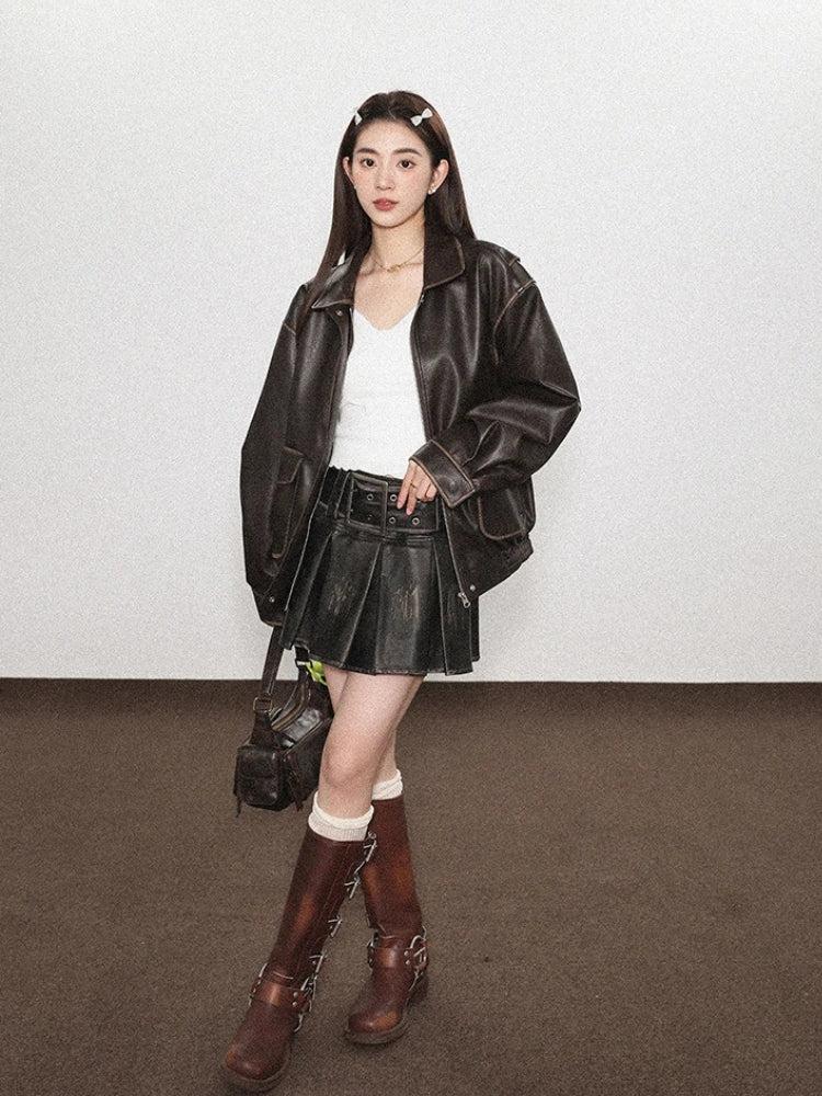 Quick Outfits, Modest Fashion Outfits Ideas Grunge Faux Leather Pleated Mini Skirt Quick Outfits, Modest Fashion Outfits Ideas Grunge Faux Leather Pleated Mini Skirt