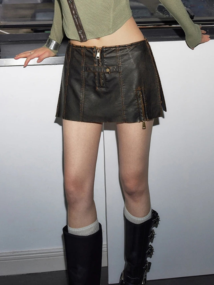 Quick Outfits, Modest Fashion Outfits Ideas Grunge Faux Leather Slit Mini Skort Quick Outfits, Modest Fashion Outfits Ideas Grunge Faux Leather Slit Mini Skort