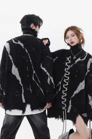 Quick Outfits, Modest Fashion Outfits Ideas Grunge Fluffy Lace Up Sweater