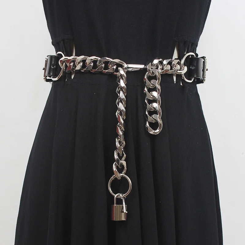 Quick Outfits, Modest Fashion Outfits Ideas Grunge Lock Faux Leather Chain Belt Quick Outfits, Modest Fashion Outfits Ideas Grunge Lock Faux Leather Chain Belt