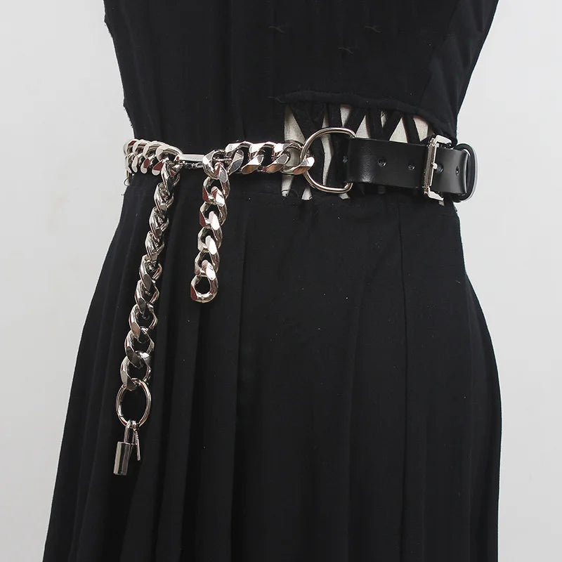 Quick Outfits, Modest Fashion Outfits Ideas Grunge Lock Faux Leather Chain Belt Quick Outfits, Modest Fashion Outfits Ideas Grunge Lock Faux Leather Chain Belt