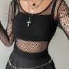 Quick Outfits, Modest Fashion Outfits Ideas Grunge Long Sleeve Fishnet Top
