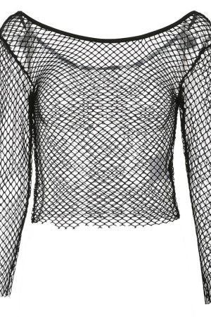 Quick Outfits, Modest Fashion Outfits Ideas Grunge Long Sleeve Fishnet Top