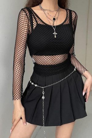 Quick Outfits, Modest Fashion Outfits Ideas Grunge Long Sleeve Fishnet Top