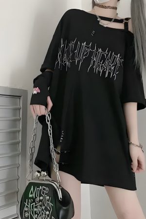 Quick Outfits, Modest Fashion Outfits Ideas Grunge Make Up Heart Long Tee