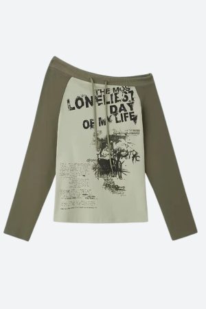 Quick Outfits, Modest Fashion Outfits Ideas Grunge One Shoulder Drawstring Top