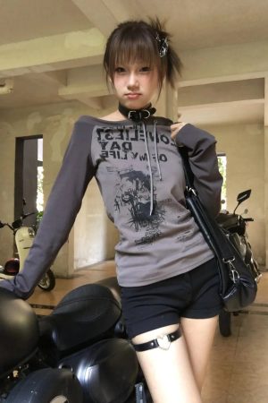 Quick Outfits, Modest Fashion Outfits Ideas Grunge One Shoulder Drawstring Top