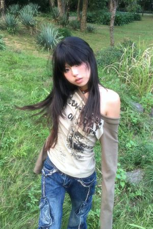 Quick Outfits, Modest Fashion Outfits Ideas Grunge One Shoulder Drawstring Top