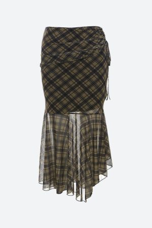 Quick Outfits, Modest Fashion Outfits Ideas Grunge Plaid Mesh Midi Skirt