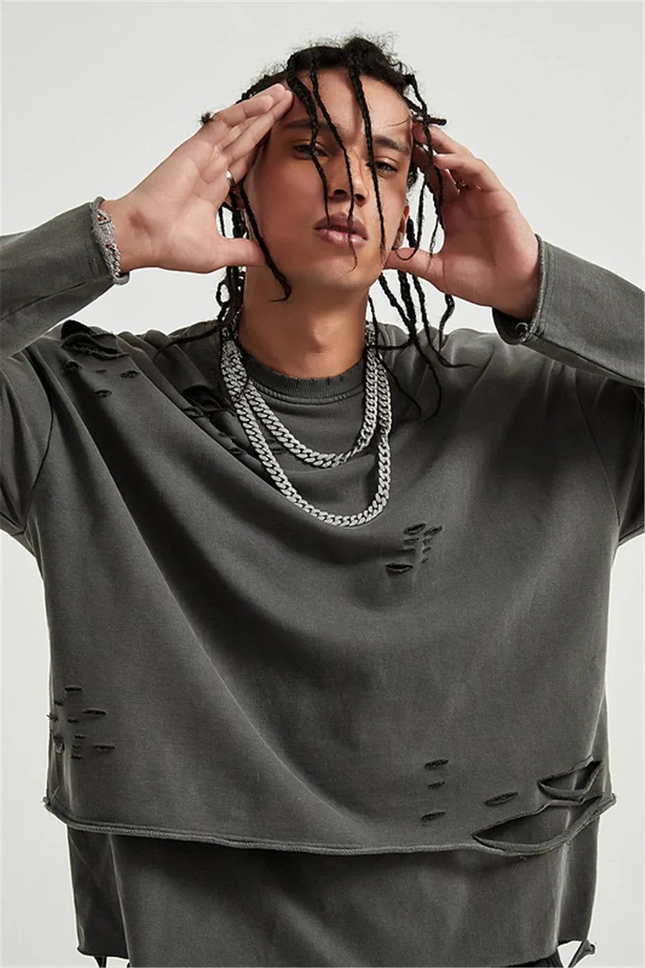 Quick Outfits, Modest Fashion Outfits Ideas Grunge Ripped Layered Sweatshirt Quick Outfits, Modest Fashion Outfits Ideas Grunge Ripped Layered Sweatshirt