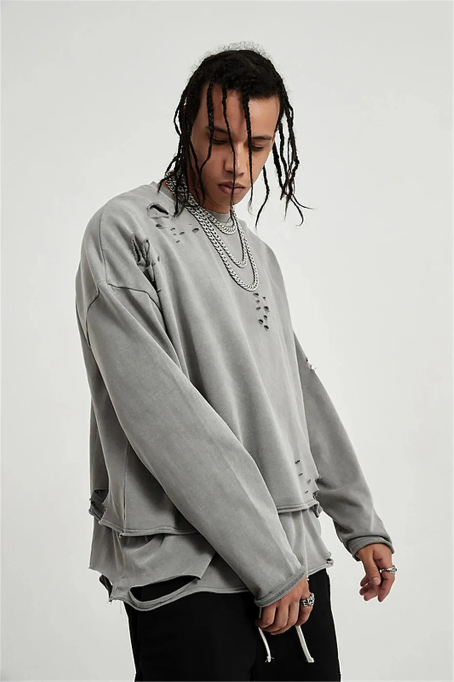 Quick Outfits, Modest Fashion Outfits Ideas Grunge Ripped Layered Sweatshirt