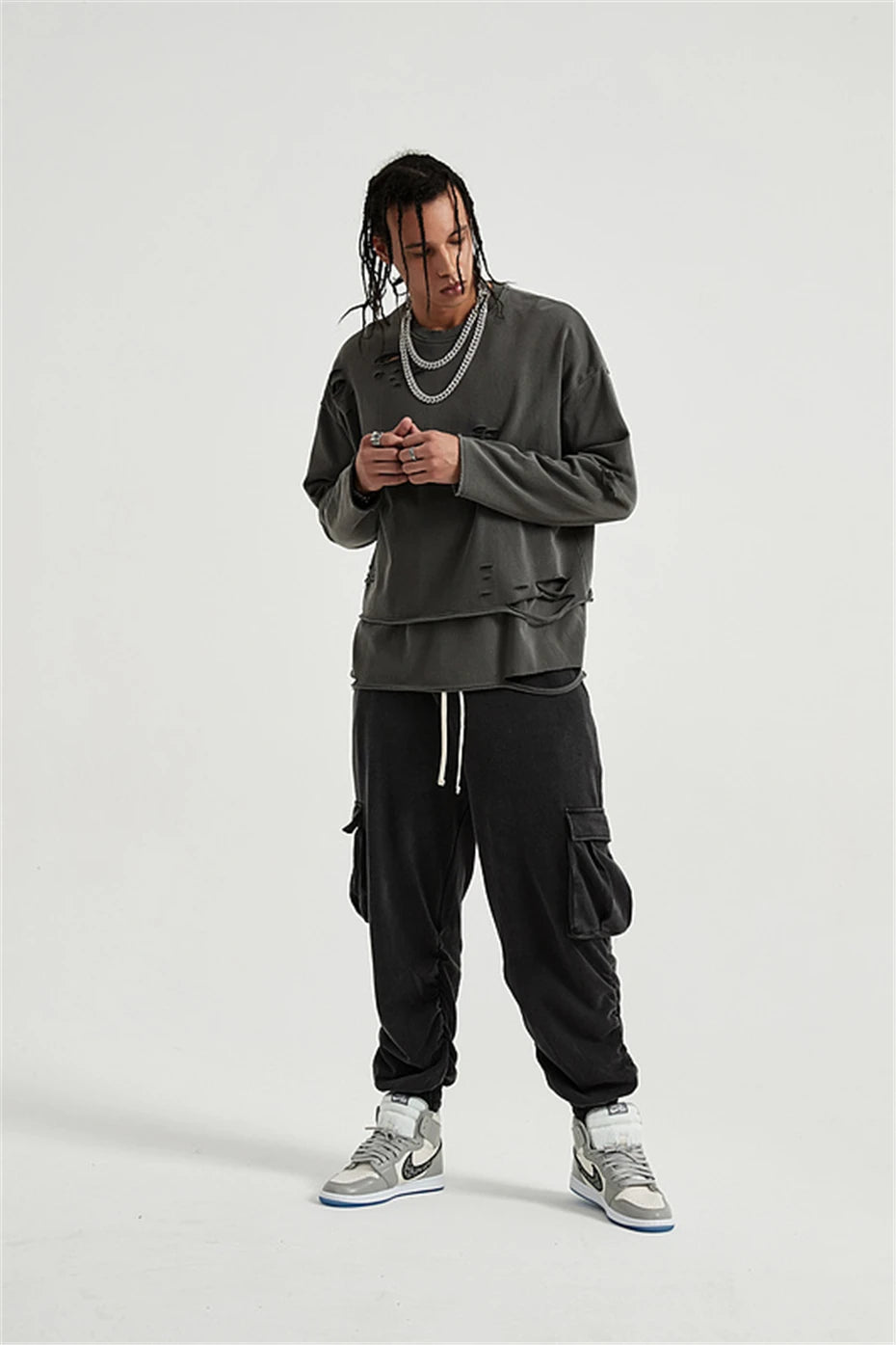 Quick Outfits, Modest Fashion Outfits Ideas Grunge Ripped Layered Sweatshirt Quick Outfits, Modest Fashion Outfits Ideas Grunge Ripped Layered Sweatshirt