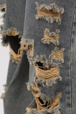 Quick Outfits, Modest Fashion Outfits Ideas Grunge Ripped Straight Leg Jeans