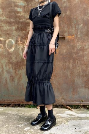 Quick Outfits, Modest Fashion Outfits Ideas Grunge Ruched Midi Skirt