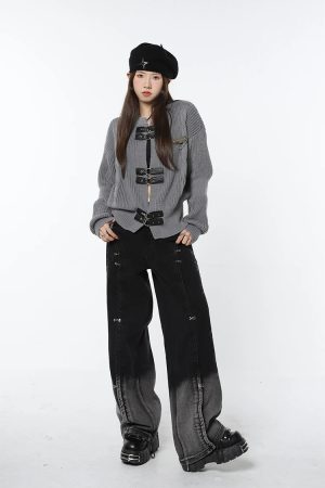 Quick Outfits, Modest Fashion Outfits Ideas Grunge Saddle Buckle Cardigan