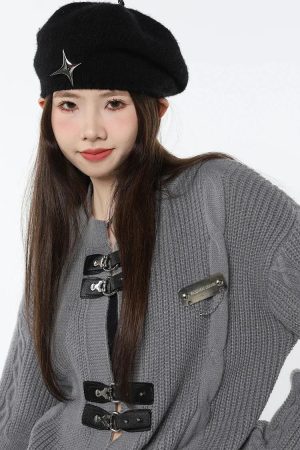 Quick Outfits, Modest Fashion Outfits Ideas Grunge Saddle Buckle Cardigan