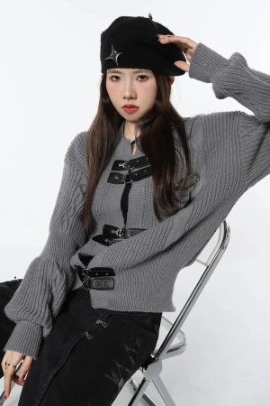 Quick Outfits, Modest Fashion Outfits Ideas Grunge Saddle Buckle Cardigan