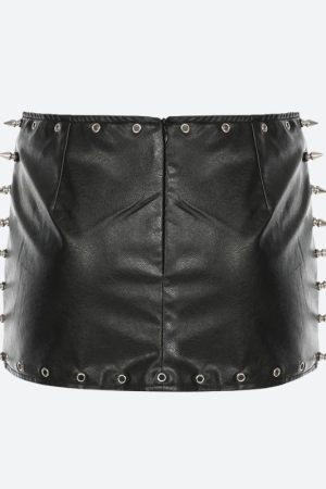 Quick Outfits, Modest Fashion Outfits Ideas Grunge Spiked Faux Leather Mini Skirt