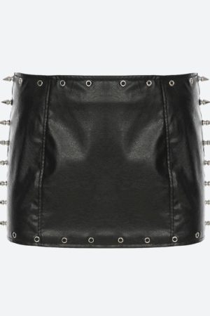 Quick Outfits, Modest Fashion Outfits Ideas Grunge Spiked Faux Leather Mini Skirt