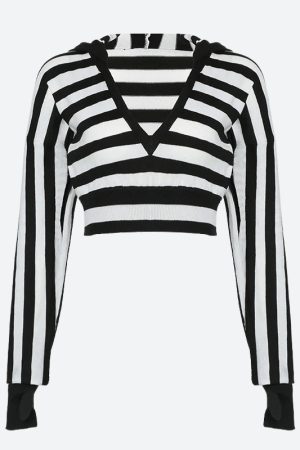 Quick Outfits, Modest Fashion Outfits Ideas Grunge Striped Hooded Crop Top