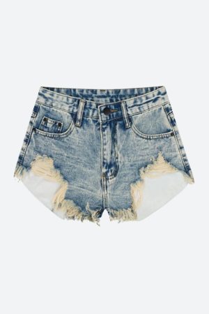 Quick Outfits, Modest Fashion Outfits Ideas Grunge Tasseled Denim Shorts