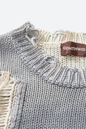 Quick Outfits, Modest Fashion Outfits Ideas Grunge Tasseled Distressed Sweater