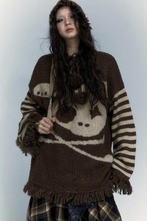 Quick Outfits, Modest Fashion Outfits Ideas Grunge Tasseled Hooded Sweater