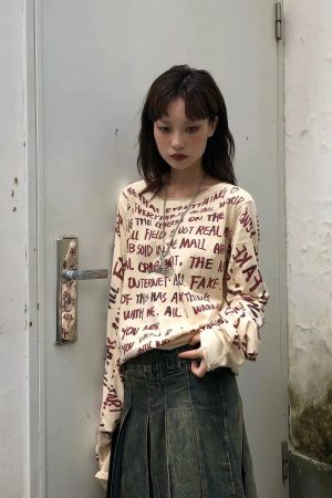 Quick Outfits, Modest Fashion Outfits Ideas Grunge Text Print Top